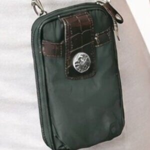 Brighton Gray Water Resistant Nylon Patent Croc Zip Around Cross-Body Mini Bag